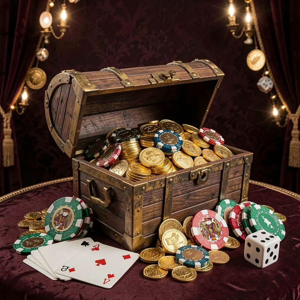 KKKK9 online casino welcome banner featuring a treasure chest filled with golden coins and casino chips, surrounded by playing cards and dice against a dark luxury background creating a festive premium atmosphere KKKK9 online casino welcome banner featuring a treasure chest filled with golden coins and casino chips, surrounded by playing cards and dice against a dark luxury background creating a festive premium atmosphere